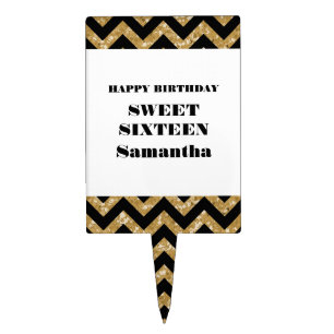 Gold Chevron Glitter Sweet 16 Cake Pick