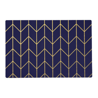 Gold Chevron Navy Blue Background Modern Chic Laminated Place Mat