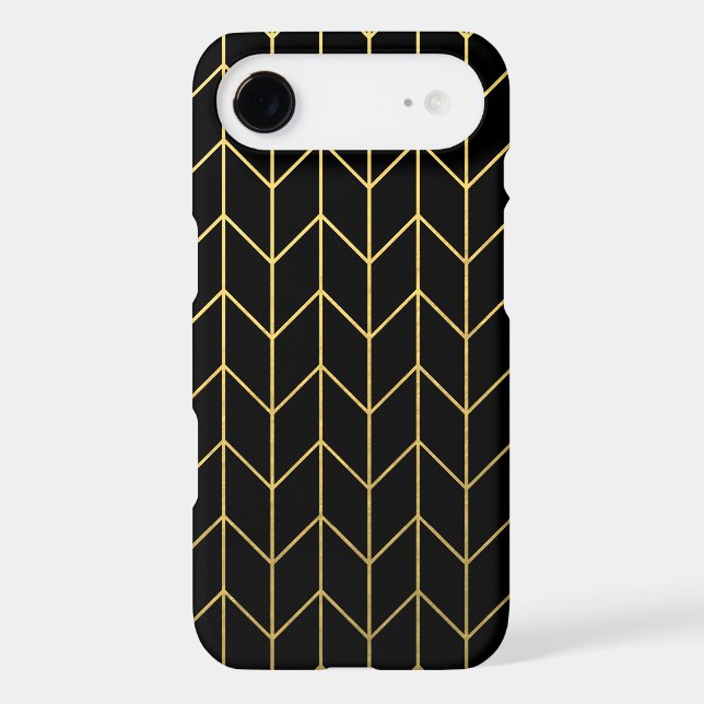 Gold Chevron on Black Background Modern Chic Case-Mate iPhone Case (Back)