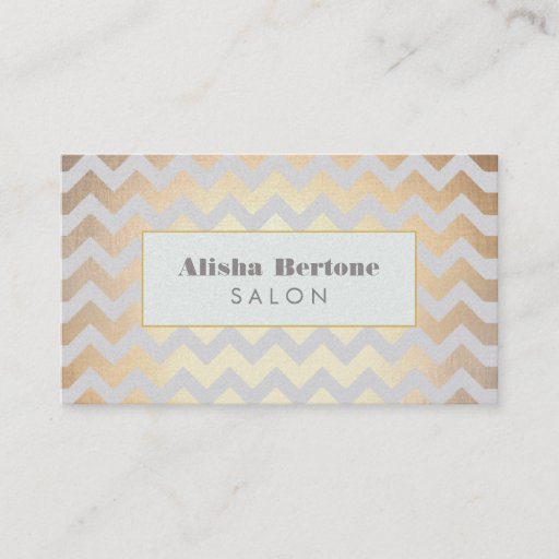 Customizable Gold Chevron Pattern Hair Salon Gray and Blue Business Card Templates