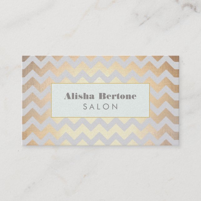 Gold Chevron Pattern Hair Salon Gray and Blue Business Card (Front)