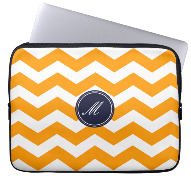 Gold Chevron Pattern Laptop Sleeve (Front)