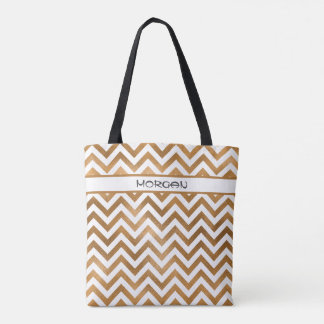 Gold Chevron Pattern Personalized Tote Bag ✨