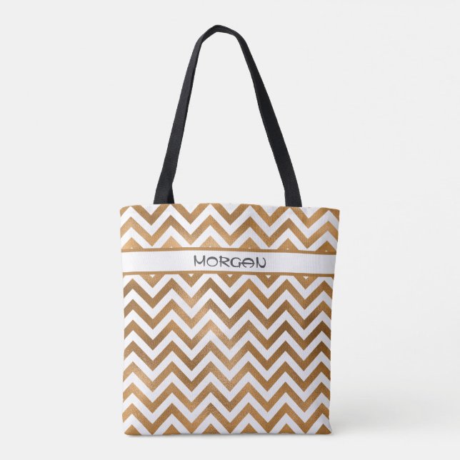 Gold Chevron Pattern Personalized Tote Bag ✨ (Back)