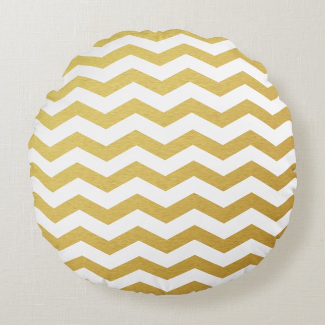 Gold Chevron Pattern Round Pillows (Front)