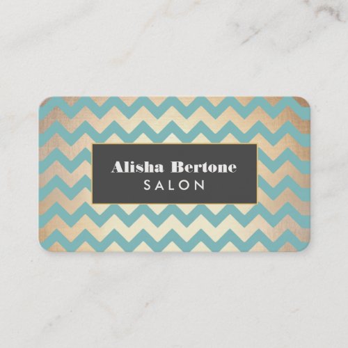 Gold Chevron Pattern Salon &amp; Spa Teal Business Card