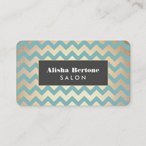 Customizable Gold Chevron Pattern Salon &amp; Spa Teal Business Card