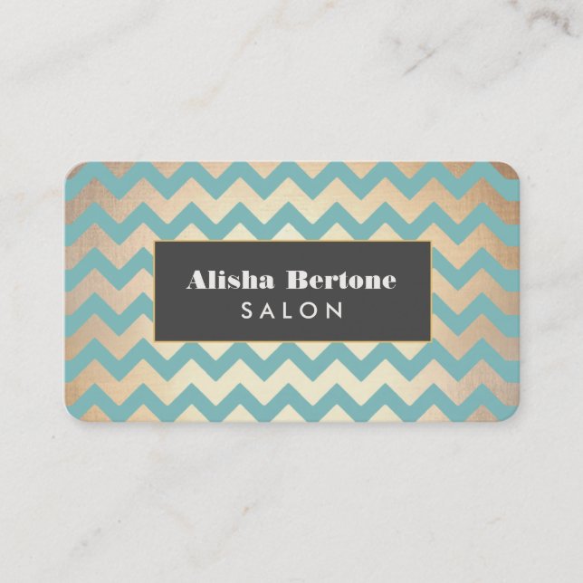 Gold Chevron Pattern Salon & Spa Teal Business Card (Front)