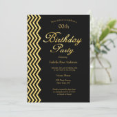 Gold Chevron stripe Black Gold Elegant Birthday Invitation (Standing Front)