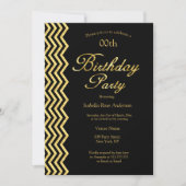 Gold Chevron stripe Black Gold Elegant Birthday Invitation (Front)