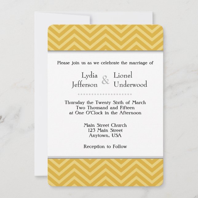 Gold Chevron Wedding Invitations (Front)