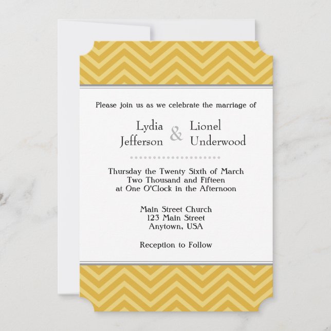 Gold Chevron Wedding Invitations (Front)