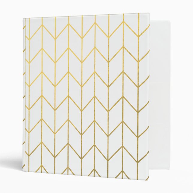 Gold Chevron White Background Modern Chic Binder (Front/Inside)