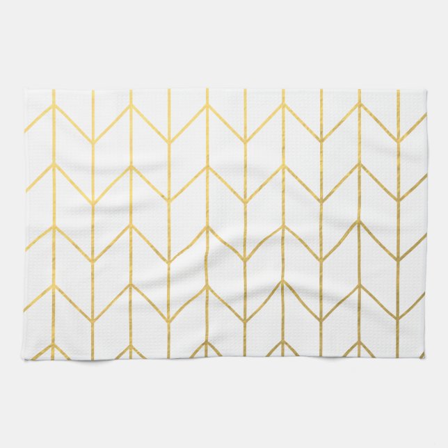 Gold Chevron White Background Modern Chic Kitchen Towel (Horizontal)