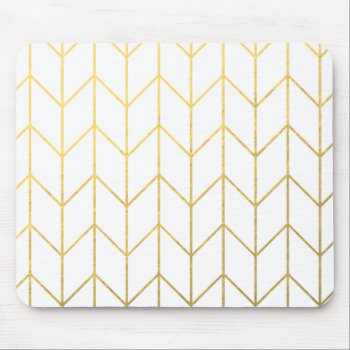 Gold Chevron White Background Modern Chic Mouse Pad by GraphicsByMimi at Zazzle