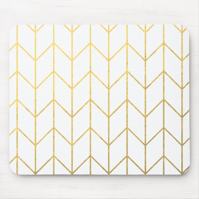 Gold Chevron White Background Modern Chic Mouse Pad (Front)