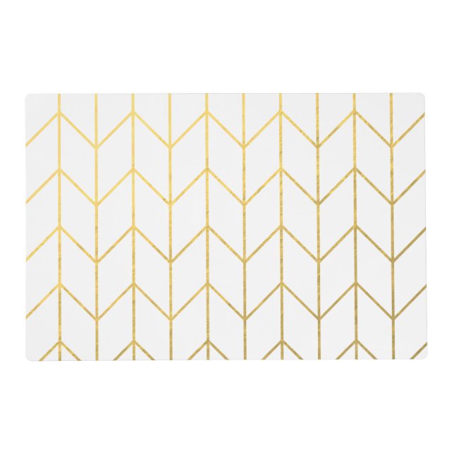 Gold Chevron White Background Modern Chic Placemat (Front)