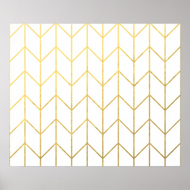 Gold Chevron White Background Modern Chic Poster (Front)