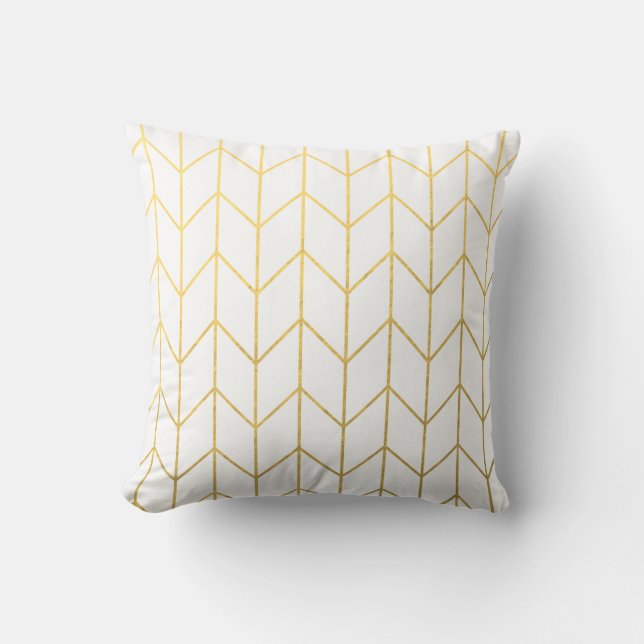 Gold Chevron White Background Modern Chic Throw Pillow (Front)