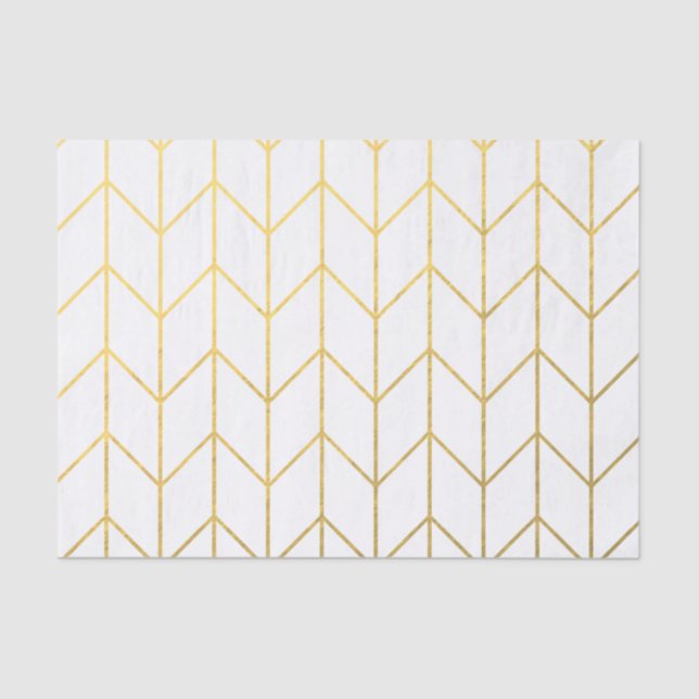 Gold Chevron White Background Modern Chic Tissue Paper (Front)