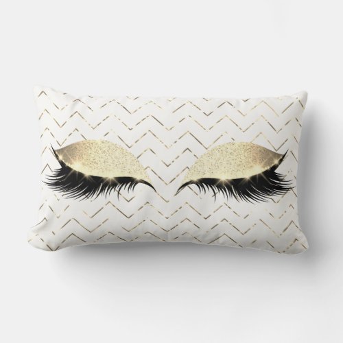 Gold Chevron White Foxier Eye Black Glitter Makeup Lumbar Pillow
