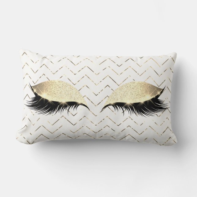 Gold Chevron White Foxier Eye Black Glitter Makeup Lumbar Pillow (Front)