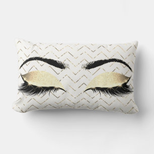 Gold Chevron White Foxier Eye Brown Glitter Makeup Lumbar Pillow