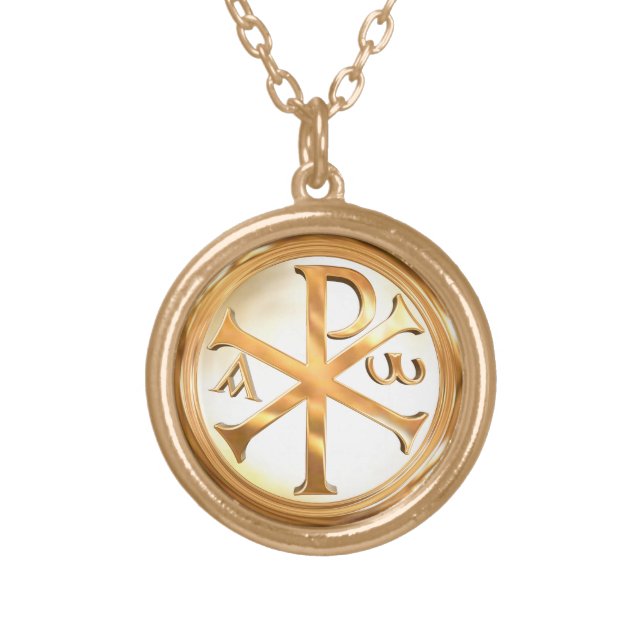 Gold Chi-Rho Plated Necklace (Front)