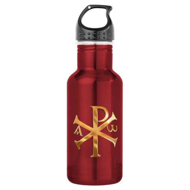 Gold Chi-Rho Stainless Steel Water Bottle (Front)