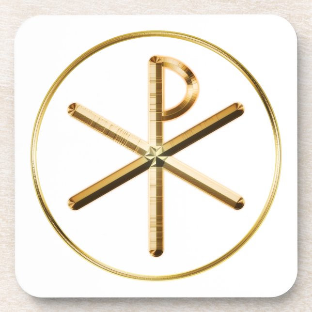 Gold Chi-Rho symbol Beverage Coaster (Front)