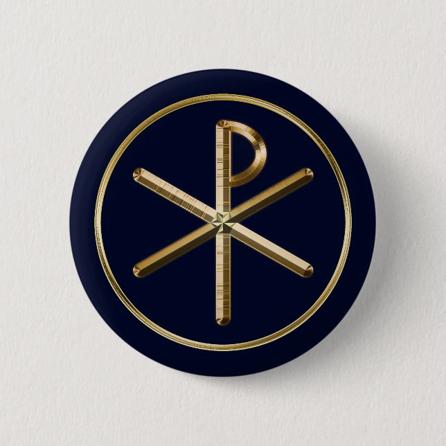 Gold Chi-Rho symbol on dark blue Button (Front)