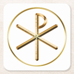 Gold Chi-Rho symbol Square Paper Coaster