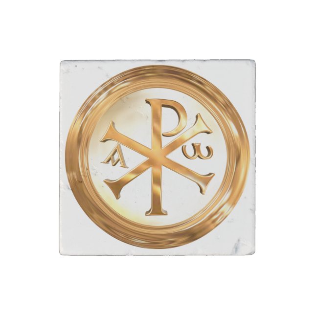 Gold Chi Rho Symbol Stone Magnet (Front)