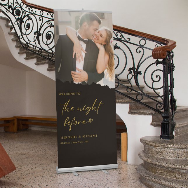 Gold Chic Calligraphy Photo Rehearsal Dinner Retractable Banner (Creator Uploaded)