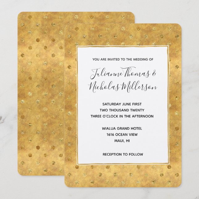 Gold Chic Dots Wedding Invites (Front/Back)