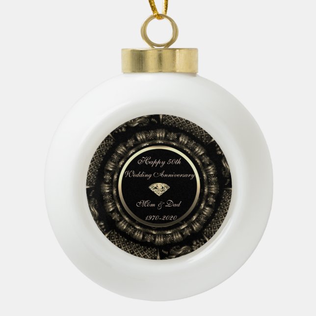 Gold Chic Elegant 50th Wedding Anniversary Ceramic Ball Christmas Ornament (Front)