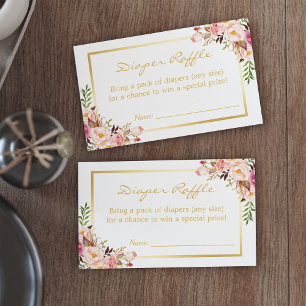 Gold Chic Floral Baby Shower Diaper Raffle Ticket