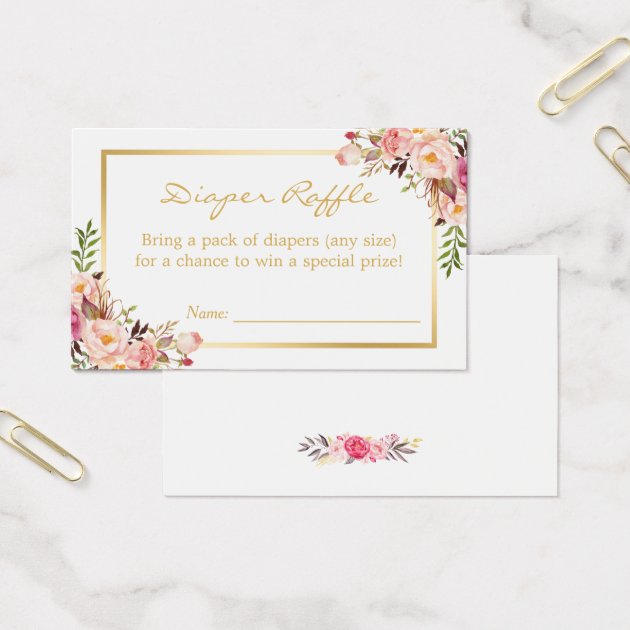 Gold Chic Floral Baby Shower Diaper Raffle Ticket