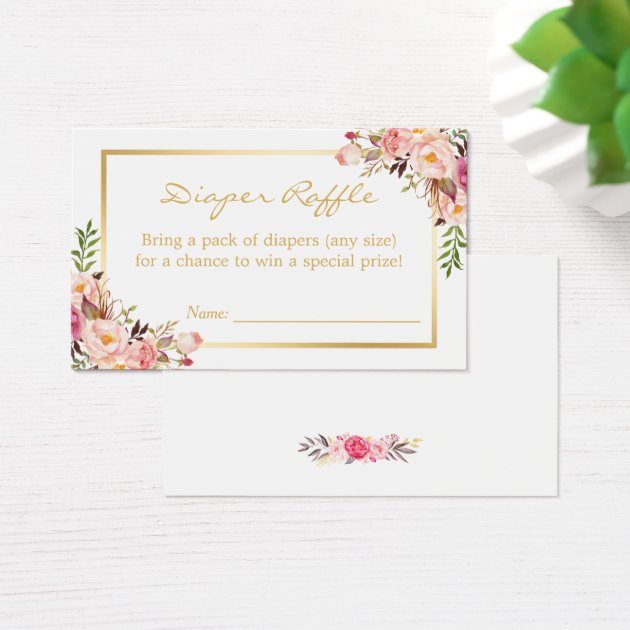 Gold Chic Floral Baby Shower Diaper Raffle Ticket