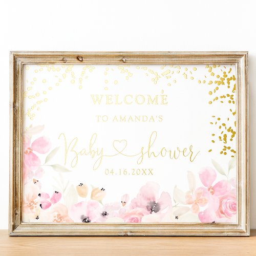 Gold chic floral watercolor baby shower welcome foil prints