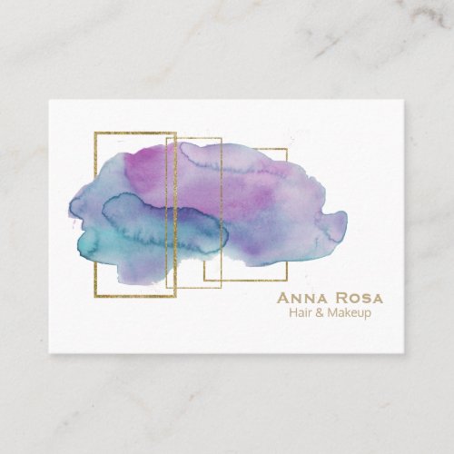 *~* Gold Chic Geometric Purple Magenta Watercolor Business Card