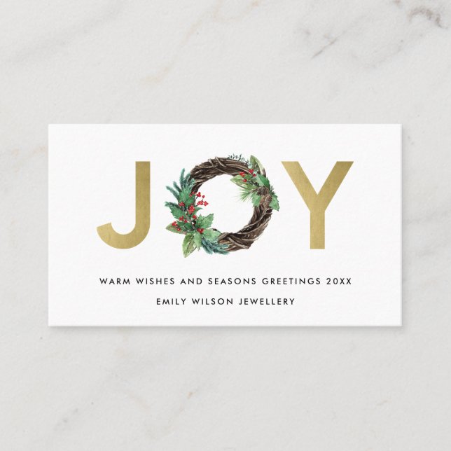 GOLD CHIC HOLLY BERRY JOY WREATH CHRISTMAS  LOGO BUSINESS CARD (Front)