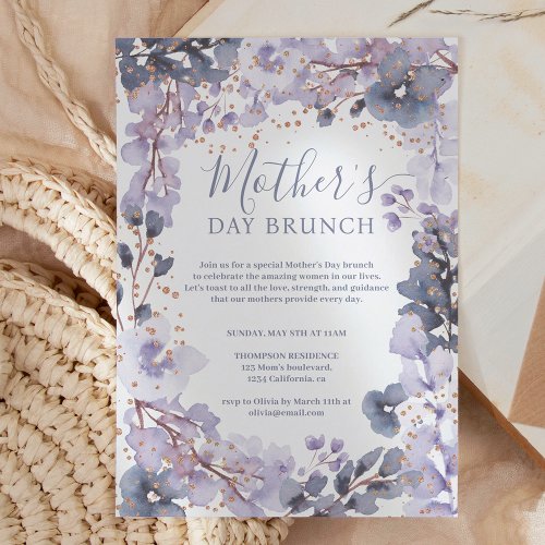 Gold chic lavender floral watercolor mothers day invitation