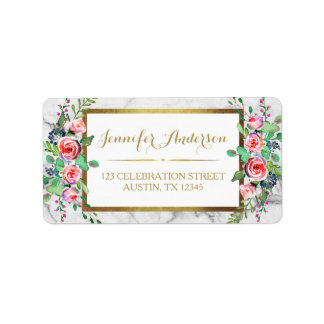 Gold Chic Marble Beautiful Floral Roses Label