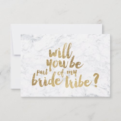 Gold chic marble bride tribe bridesmaid invitation