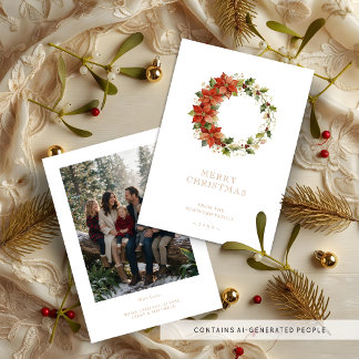 Gold Chic Poinsettia Wreath Christmas Photo TMF26 Holiday Card