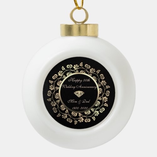 Gold Chic Swirl 50th Wedding Anniversary Ceramic Ball Christmas Ornament