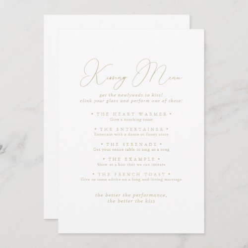 Gold Chic Wedding Kissing Menu Game Card