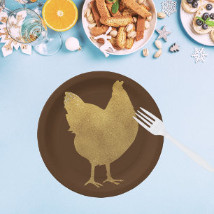 Gold Chicken Silhouette Paper Plates