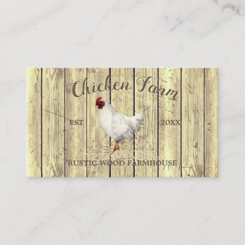 Gold Chicken Wood Rustic Organic Egg Farming Business Card